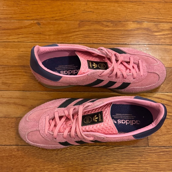 adidas Shoes - adidas Gazelle Pink Suede Sneakers with black Stripes